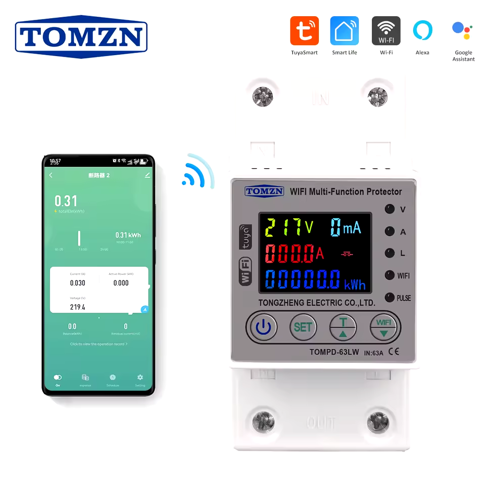 TOMZN 2-Pole WIFI Smart Switch with Online Monitoring 10in1